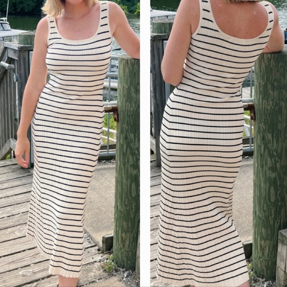 Miou Muse Ribbed Knit Sleeveless Fit And Flare Nautical Dress - Picture 9 of 9